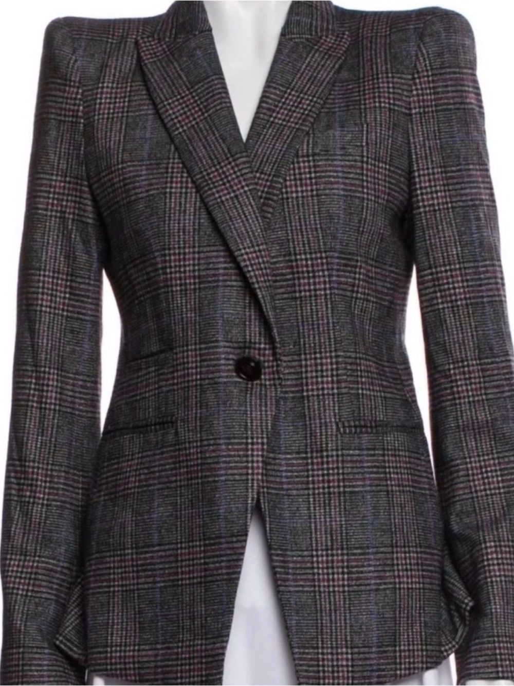 Veronica Beard Wool Glen Plaid Single Button Blazer Black Size 8
